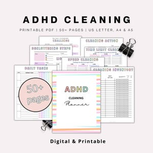 ADHD Cleaning Planner Bundle, Printable Cleaning Binder, Cleaning Checklist,  Room Laundry Declutter Planner Weekly, Monthly Deep Cleaning