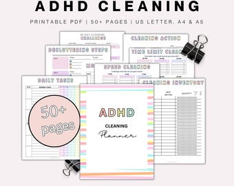 ADHD Cleaning Planner Bundle, Printable Cleaning Binder, Cleaning Checklist,  Room Laundry Declutter Planner Weekly, Monthly Deep Cleaning