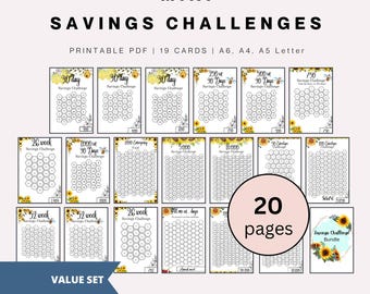 A6 Mini Savings Challenge Printable, Savings Challenge Bundle |  Monthly Money Savings Tracker| A6 Savings Challenge,Cash Budget Challenges