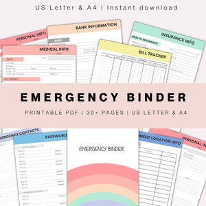Cartella di emergenza stampabile, Cartella di pianificazione di emergenza, Cartella in caso di emergenza, Cartella per ogni evenienza, Tracciamento password, Cartella di famiglia PDF