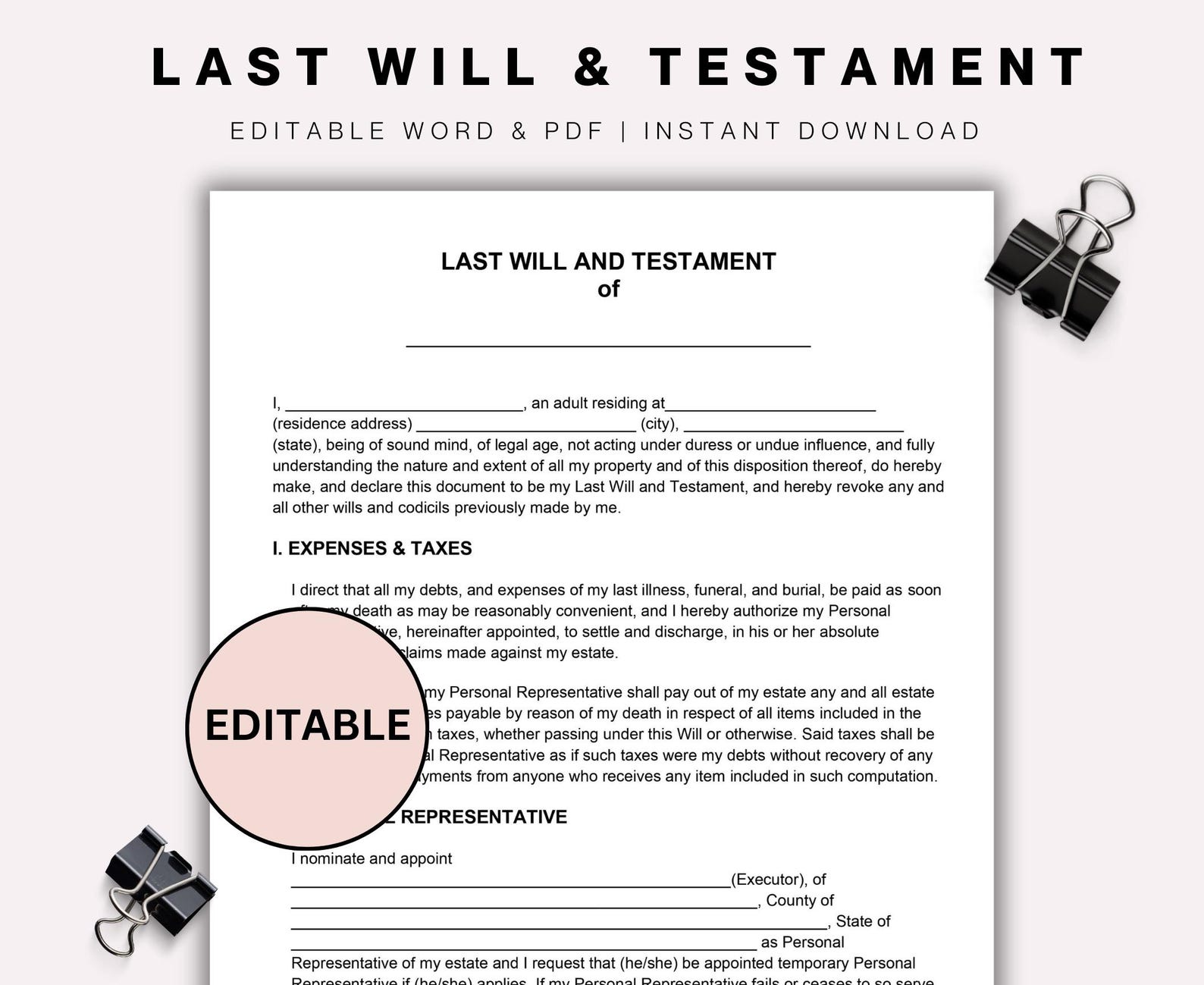 Last Will And Testament Template Editable Last Will And Testament 