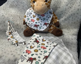 Farmer babes! Handmade Burp Cloths, Bibs, and Pacifier Clips - Perfect Baby Shower Gift!