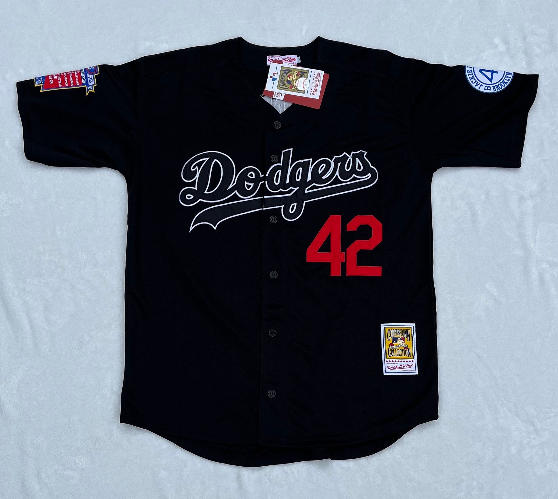 1955 Dodgers Jackie Robinson #42 Mitchell Ness Cooperstown Collection Sz 56  Tags