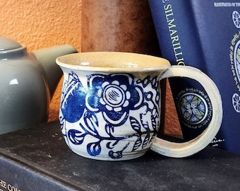 Scandi blue and white hand thrown mug