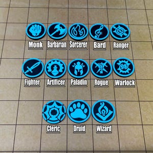 13 Class Tokens - Tabletop RPG - Dungeons & Dragons - Miniature Alternative - Gift for Her - Gift for Him - Tabletop Gaming Accessory