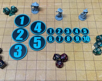 Simple Number Token Set | Physical TTRPG Tokens | Numbered Markers for Combat & Initiative