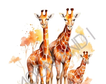 Personalised A4 Giraffe Family Portrait Digital Print - Customisable Safari Art