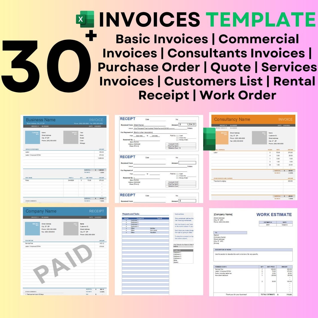 30 Set Invoices Templates Basic Invoices Commercial Invoices
