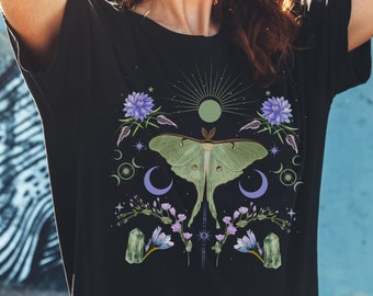 Luna Moth T-Shirt: Mystical Crystal Watercolor Fairycore Shirt