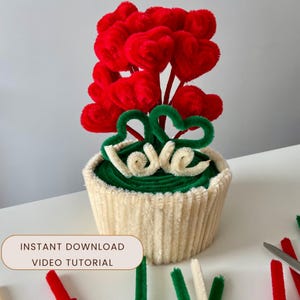 Handmade Download Chenille Flower, Valentine's Day Flowerpot Heart PDF, Pipe Cleaners Home Decor