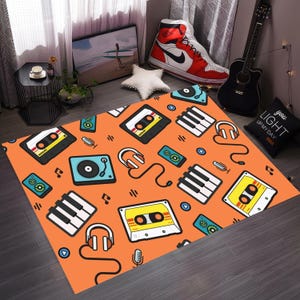 Retro Audio Cassette Rug - Customizable 90s Music Mixtape Mat - Music Room Tape Rug