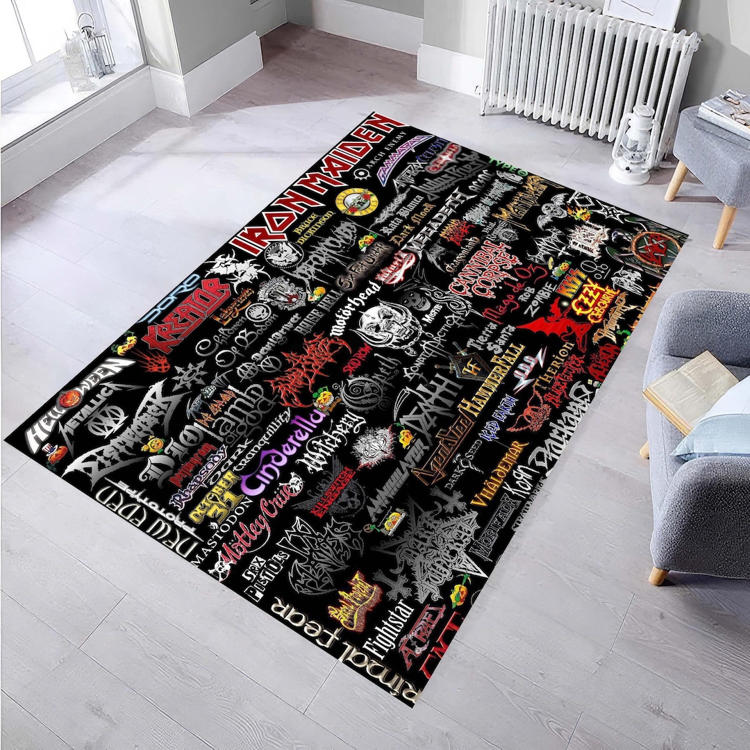 Music Logo Area Rug, Music Room Rug, Rock Music Rug, Rock Decor Rug ...
