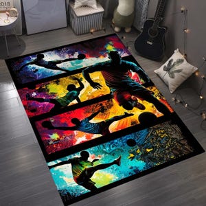 Football Theme Teen Room Rug - Washable Soccer Area Rug -  Personalized Cool Game Mat  - Sports Decor Gift for Boys