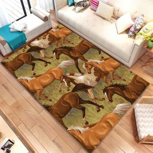 Horse Rug Equestrian Decor, Horse Themed Rug, Western Style Carpet, Farmhouse Rug, Gift for Horse Lovers, Farmhouse Decor Gift