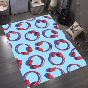 Colorful Headphones Rug, Headphone Print Music Lover Rug, Audio Decor, Music Lover Gift, Headphone Art Gift, Music Room Gift