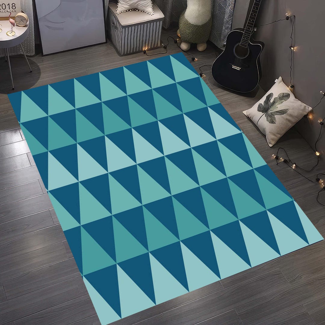 Triangular Carpet Pattern Bold Blue Geometric Triangle Rug - Modern Pattern Floor Carpet ...