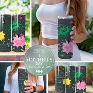 Día de las Madres 20oz Skinny Tumbler Wrap, Diseño de Sublimación, Super Mom Tumbler PNG, Descarga Digital PNG, Afirmaciones, Mama Tumbler Wrap PNG
