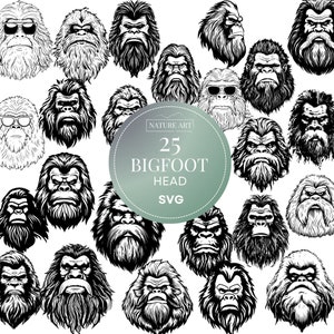 Bigfoot Gesichter Linie Kunst SVG-Bundle, Sasquatch Yeti Kopf Clipart, POD erlaubt Digital Art Illustration für kommerzielle Nutzung, Sublimation