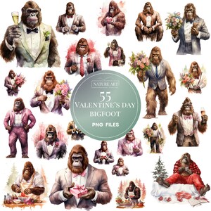 55pc Bigfoot in Love PNG Bundle, Sasquatch Yeti Hiking Clipart, POD Allowed Digital Art Illustration for Commercial Use, Sublimation