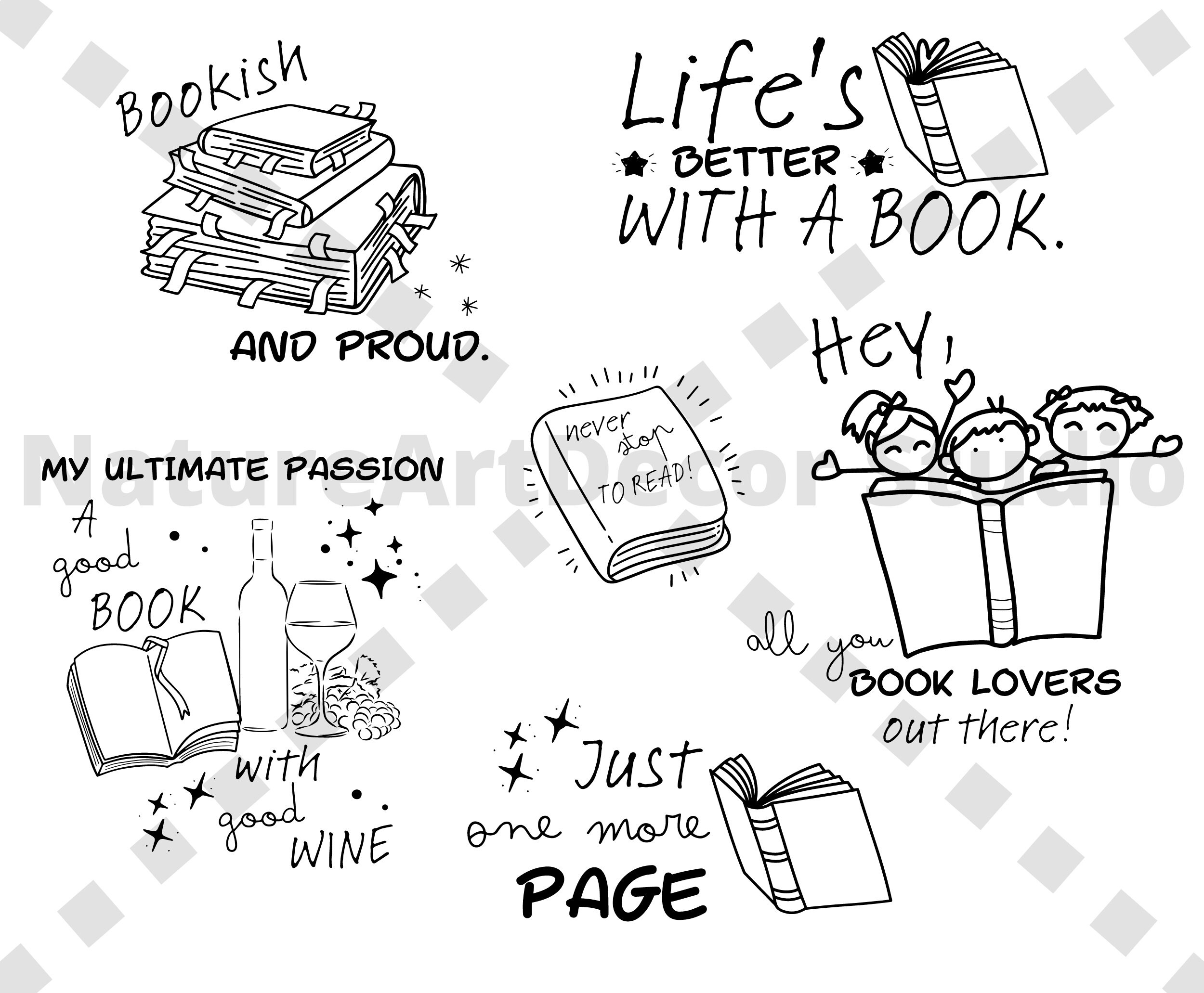 Book Lovers Svg PNG Dxf Eps Clipart Bundle 25 Pc Bookish - Etsy