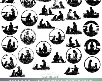 30pc Dog & Owner Silhouette SVG | PNG | DXF Bundle, Dog Mom and Dog Dad Eps Image, Dog Memorial Art, Dogs Drawing Craft, Dog Cut File