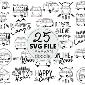 25pc Hippie Hand-Drawn Caravan Doodle SVG Bundle, Camping Cut Files, Glamping Lover Svg Design Image, Commercial Use, Cricut Cut file