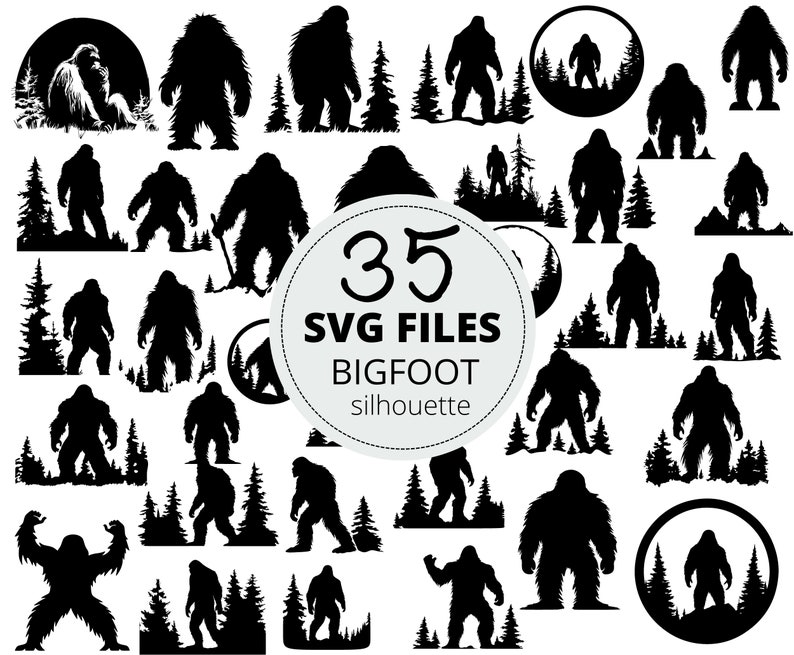 Bigfoot Silhouette Line Art Svg Bundle, Sasquatch Yeti Clipart, POD ...