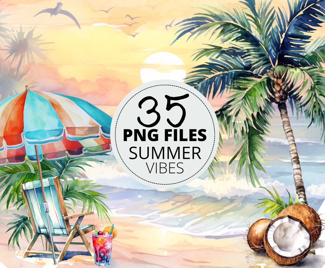 35pc Watercolor Summer Vibes PNG Bundle Colorful Sunny Day at - Etsy