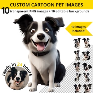 Ensemble d'images de chien de dessin animé personnalisé à partir d'une photo, portrait de style dessin animé d'animal de compagnie, cadeau de chien personnalisé, Illustration numérique d'arrière-plan Unique modifiable