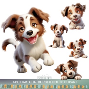 5pc Cartoon Border Collie Dog Clipart PNG Bundle, Cute Dog POD Allowed Digital Art, Dog Breed Illustration, Sublimation Line Art