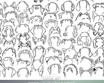 70pc Dog Ears Doodle SVG | PNG | DXF Bundle, Dog Breed Outline Image, Dog Mom Art, Dogs Drawing Craft, Dog Wall Art, Dog Simple Line Tattoo