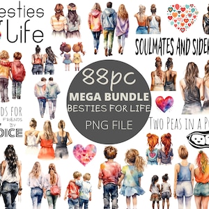 88pc Besties for Life Mega Bundel Aquarel PNG Bundel, Beste Vrienden Clipart, BF Design Image, Commercieel Gebruik