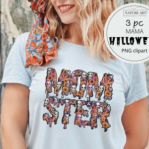 Halloween Retro Horror Mama Design, 3pc Scary Movie Style Mommy Doodle Image Bundle, Momster, Spooky Mama, File di sublimazione della mamma malvagia