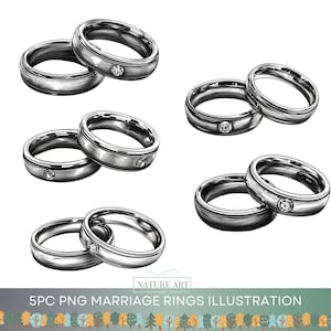 5PC trouwringen Illustraion PNG bundel, trouwring, verlovingsring silhouet, huwelijk sublimatie, liefde ontwerp, romantische clipart