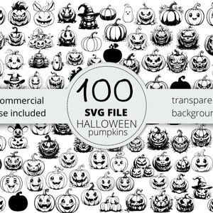100pc Halloween Pumpkin Face SVG Bundle, Autumn, Fall Scary Clipart Images, Cricut Silhouette Cut File, Commercial Use, Digital Download