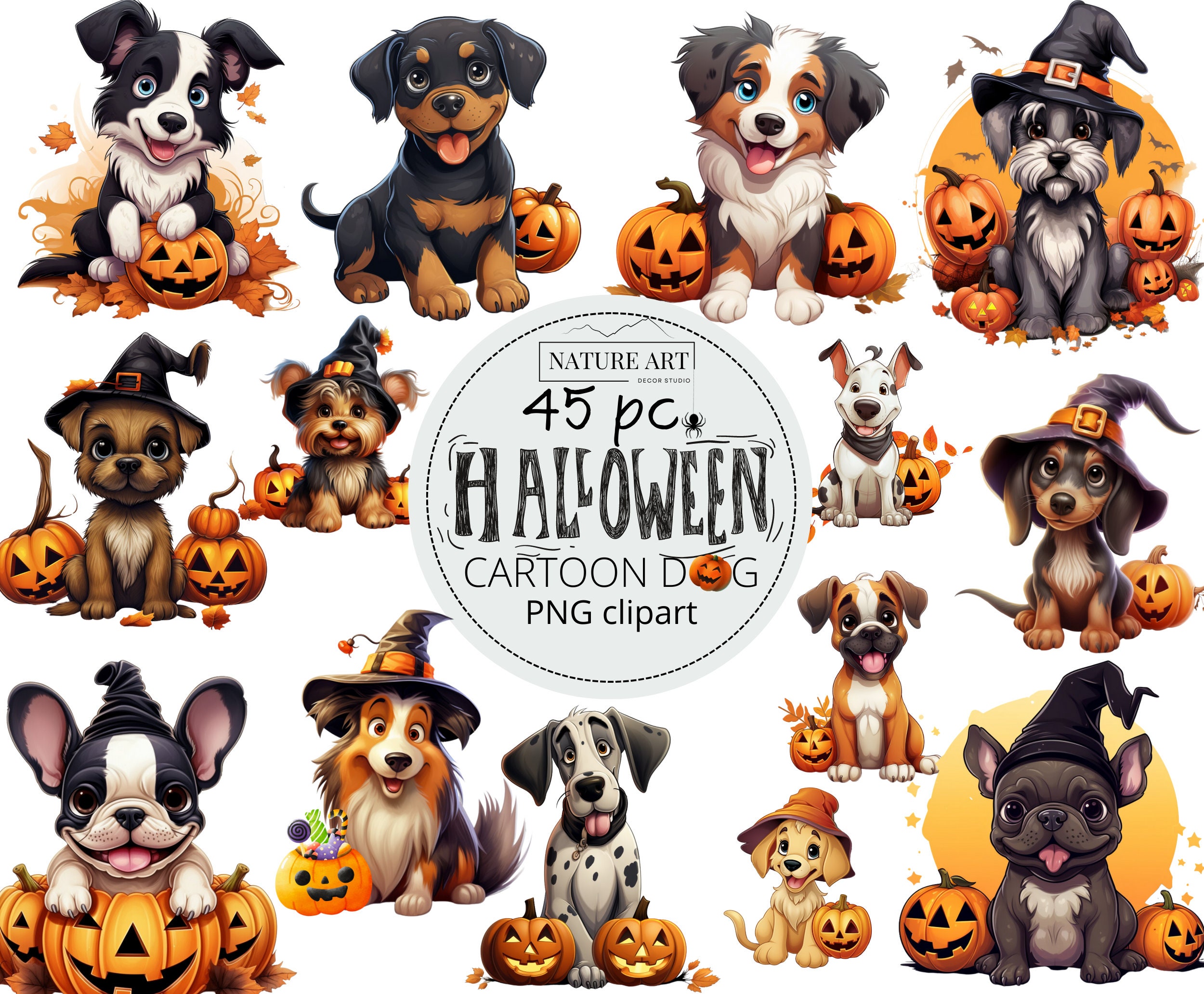 Cute Cartoon Dogs in Halloween Mood 45pc PNG Bundle Cute - Etsy