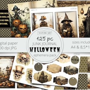 Halloween vintage Junk Journal Kit, 40 feuilles de collage de scrapbooking imprimables gothiques, pack de papier numérique éphémère, 125 images de page de journal