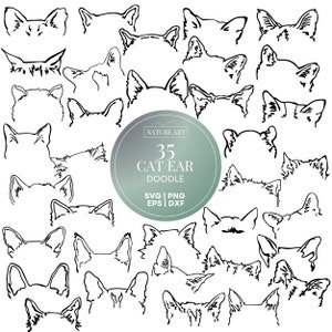 Lot de 35 oreilles de chat Doodle Svg, oreilles de chaton dessin PNG, DXF, Clipart EPS, cosse autorisé Art numérique pour un usage Commercial, maman chat, sublimation