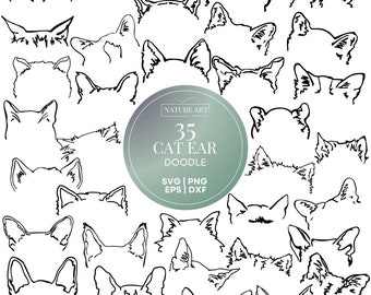 35pc Cat Ear Doodle Svg Bundle, Kitty Ears Drawing PNG, DXF, EPS Clipart, Pod Allowed Digital Art for Commercial Use, Cat Mom, Sublimation