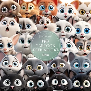 60pc Cute Cartoon Peeking Cat PNG Bundle, Cute Kitty Animal POD Allowed Digital Art, Cat Illustration, Commercial Use, Sublimation Line Art