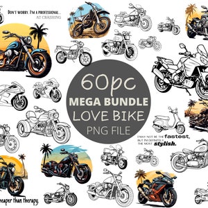 60pc Love Bike Mega SVG e PNG Bundle, file di taglio moto, immagine di design Svg per amante delle motociclette, uso commerciale, file Cricut Cut