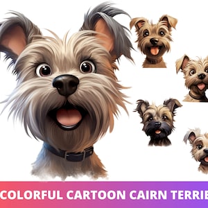 5pc Cartoon Cairn Terrier Head PNG Bundle, Cute Puppy POD Allowed Digital Art, Dog Breed Illustration, Commercial Use, Sublimation Anime Art