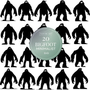 Big Foot Minimalist Silhouette Line Art SVG-Bundle, Yeti, Sasquatch Cryptid Clipart, POD erlaubt digitale Kunst Illustration, kommerzielle Nutzung