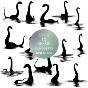 Nessie Silhouette Line Art Svg Bundle, Loch Ness Monster Cryptid Clipart, POD consentito illustrazione di arte digitale, uso commerciale, sublimazione