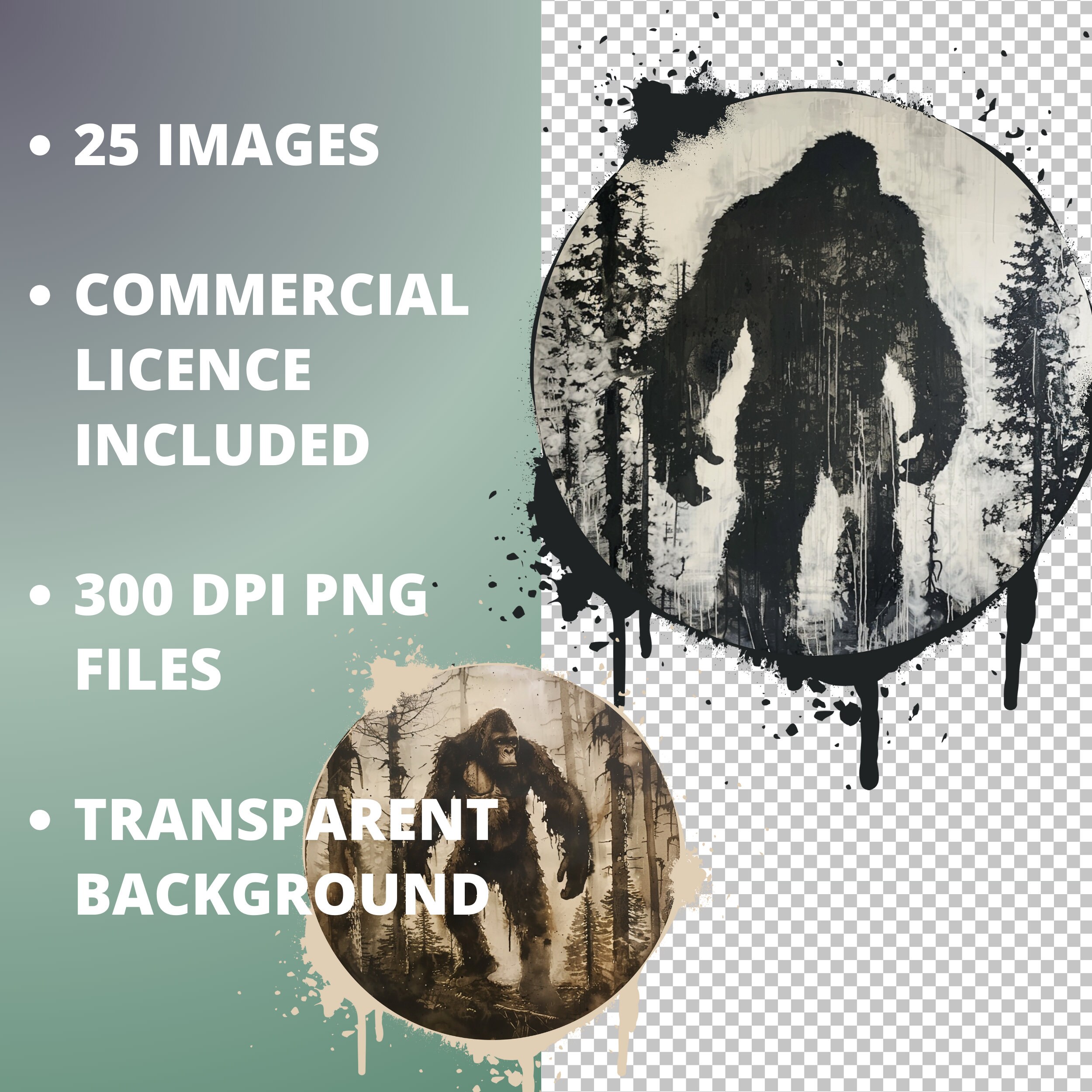 Retro Bigfoot 25pc PNG Bundle, Vintage Sasquatch Imges, Yeti Clipart ...