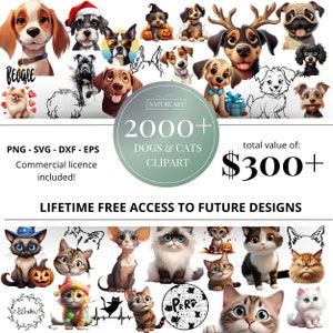 All-In-One Dogs and Cats Bundle, Entire Pet Category, Lifetime Access to the Whole Puppy and Citty Stuff, 2000+ Designs, Commercial Licence