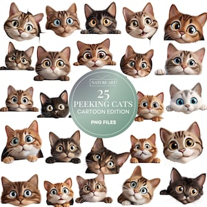 25pc Cute Cartoon Peeking Cat PNG Bundle, Cute Kitty Animal POD Allowed Digital Art, Cat Illustration, Commercial Use, Sublimation Line Art