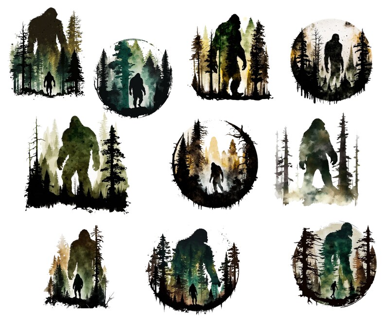 50pc Bigfoot Water Color PNG Bundle Sasquatch Yeti Hiking - Etsy