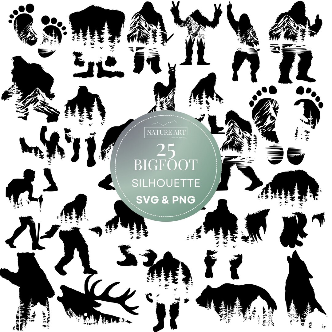 Bigfoot Silhouette Line Art Svg Bundle, Sasquatch Yeti Clipart, POD ...
