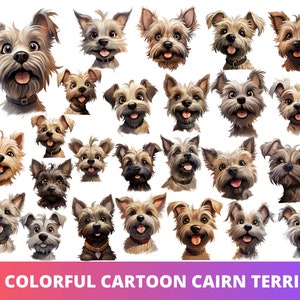 25pc Cartoon Cairn Terrier Head PNG Bundle, Cute Puppy POD Allowed Digital Art, Dog Breed Illustration, Commercial Use, Sublimation Anime